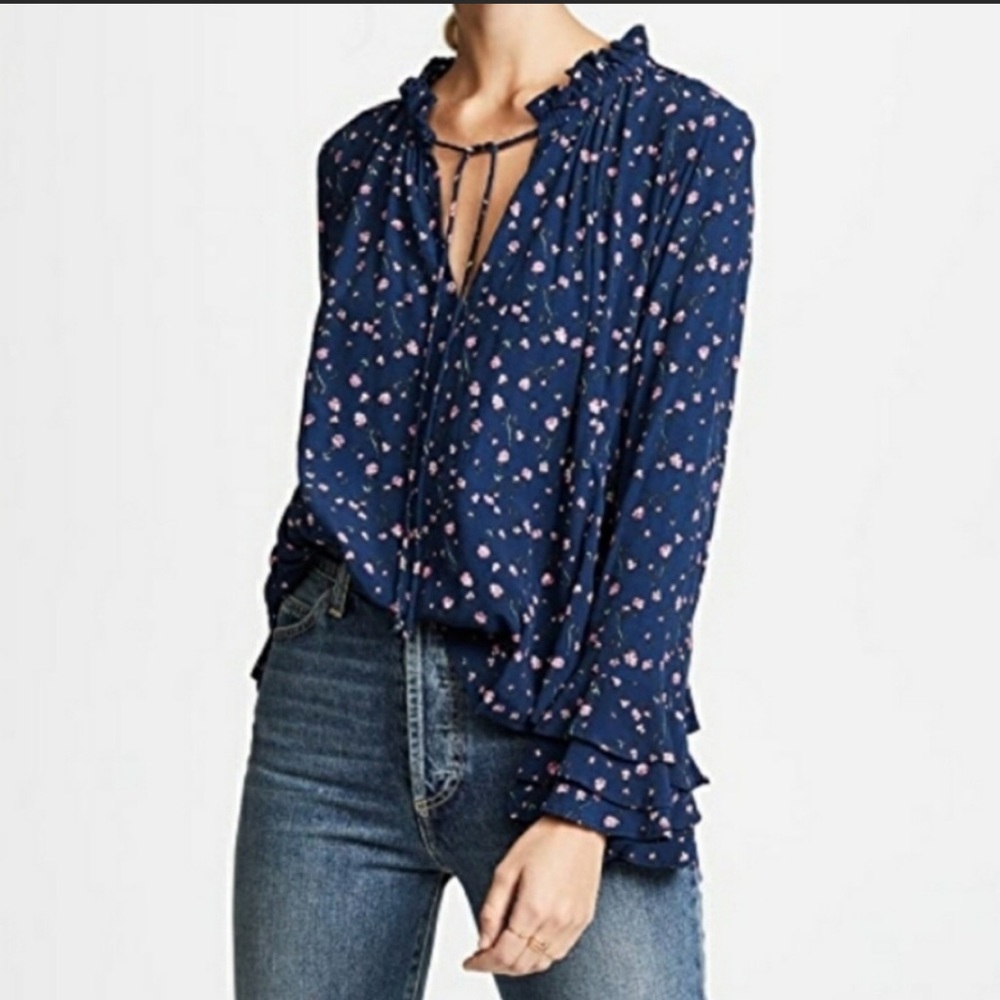 Cleobella Blouse Phoebe Bell Sleeve Floral Navy NWT Women’s Size Small - Picture 2 of 11